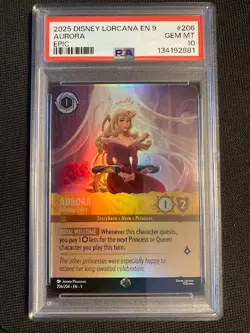 2025 DISNEY LORCANA TCG FABLED AURORA HOLDING COURT EPIC CARD 206/204 EN9 PSA 10 - Image 1