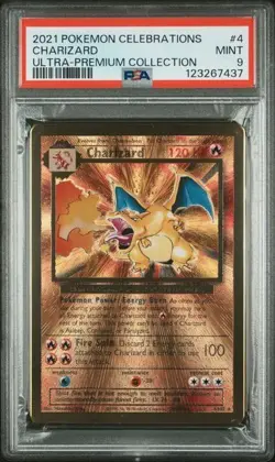 PSA 9 - 2021 Pokemon Celebrations UPC CHARIZARD Gold Metal Card #4 (7437) - Image 1