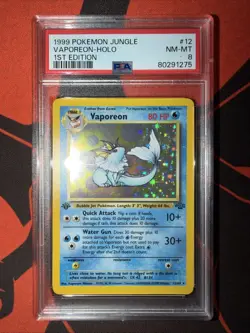 1999 Pokemon Jungle #12 Vaporeon Holo 1st Edition PSA 8 - Image 1