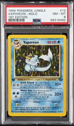 1999 POKEMON JUNGLE 1ST EDITION #12 VAPOREON-HOLO PSA 8 - Image 1