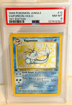 1999 Pokemon Jungle Vaporeon Holo 1st Edition PSA 8 - Image 1