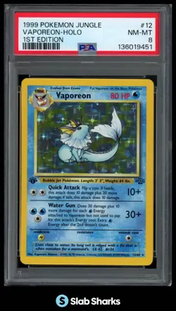 1999 POKEMON JUNGLE 1ST EDITION #12/64 VAPOREON HOLO PSA 8 - Image 1