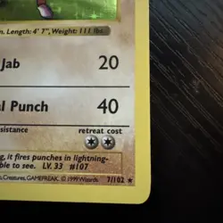 Pokemon TCG Hitmonchan Unlimited Rare Holo Shadowless Base Set 7/102 - Image 2