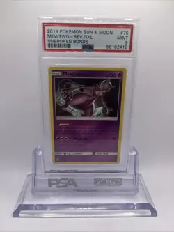2019 Pokemon Unbroken Bonds Mewtwo Reverse Holo Foil 75/214 - PSA 9 MINT - Image 1
