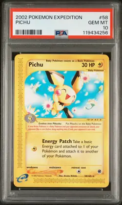 2002 POKEMON EXPEDITION #58 PICHU PSA 10 - Image 1