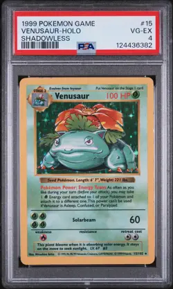 1999 POKEMON BASE SET SHADOWLESS #15 VENUSAUR-HOLO PSA 4 - Image 1