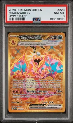 Charizard ex 228/197 PSA 8 Obsidian Flames Hyper Rare Gold 2023 Pokemon Card TCG - Image 1