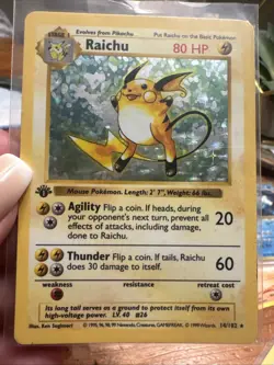 Pokemon TCG Shadowless Raichu Base Set Holo 14/102 1st Edition Rare - Image 1