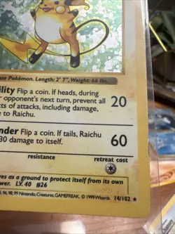 Pokemon TCG Shadowless Raichu Base Set Holo 14/102 1st Edition Rare - Image 5