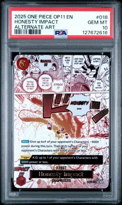 2025 ONE PIECE OP11-018 HONESTY IMPACT ALTERNATE ART EVENT KOBY ENGLISH PSA 10 - Image 1