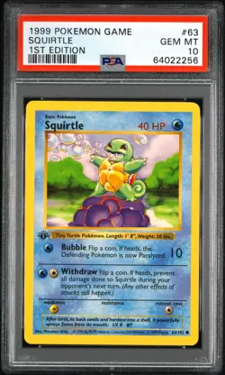 1999 POKEMON BASE SET 1ST EDITION #63 SQUIRTLE PSA 10 - Image 1