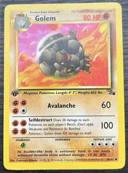 1st Edition Golem 36/62 Pokemon TCG WOTC Base Set Fossil Uncommon MINT NM - Image 1