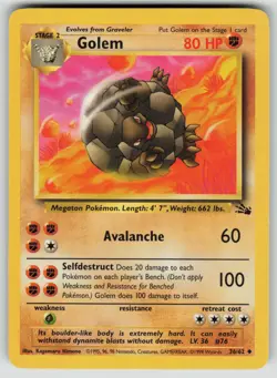 Pokemon Fossil #36/62 Golem Near Mint or Better - Image 1