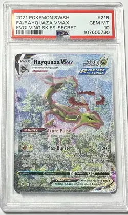 PSA 10 Rayquaza VMAX 218/203 Evolving Skies Alternate Art Secret Rare POKEMON - Image 1