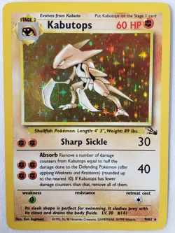 HOLO Kabutops 9/62 - NM / M - RARE 1999 Fossil Pokemon Card - $2 Flat Shipping - Image 1