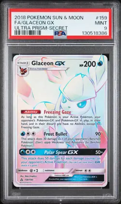 2018 POKEMON SUN & MOON ULTRA PRISM SECRET #159 FULL ART/GLACEON GX PSA 9 - Image 1