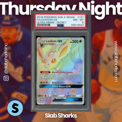 2018 POKEMON SM ULTRA PRISM #157/156 LEAFEON GX SECRET RAINBOW RARE PSA 8 - Image 1