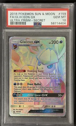2018 POKEMON SUN & MOON ULTRA PRISM FA/GLACEON GX#159 SECRET PSA 10 - Image 1