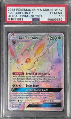 2018 POKEMON SUN & MOON ULTRA PRISM FA/LEAFEON GX#157 ULTRA PRISM-SECRET PSA Gem - Image 1