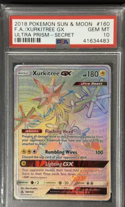 2018 POKEMON SUN & MOON ULTRA PRISM FA/XURKITREE GX#160 SECRET PSA 10 - Image 1