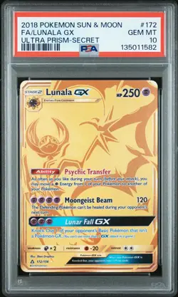 2018 POKEMON SUN & MOON ULTRA PRISM SECRET #172 FULL ART/LUNALA GX PSA 10 - Image 1