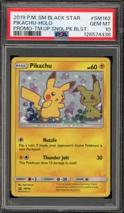 Pokemon Pikachu Team Up Blister Pk. Black Star Holo Promo SM162 PSA 10 Gem Mint - Image 1