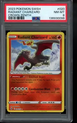 PSA 8 - 2023Radiant Charizard 020/159 Crown Zenith Holo) Pokemon - Image 1