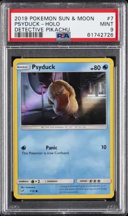 2019 POKEMON SUN & MOON DETECTIVE PIKACHU #7 PSYDUCK-HOLO PSA 9 - Image 1