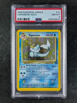 1999 Pokemon VAPOREON 12/64 Jungle Unlimited Galaxy Holo Rare English PSA 8 - Image 1