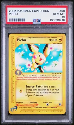 2002 POKEMON EXPEDITION #58 PICHU PSA 10 - Image 1