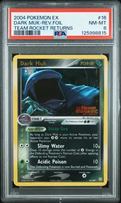 2004 POKEMON EX TEAM ROCKET RETURNS 16 DARK MUK-REVERSE FOIL PSA 8 - Image 1