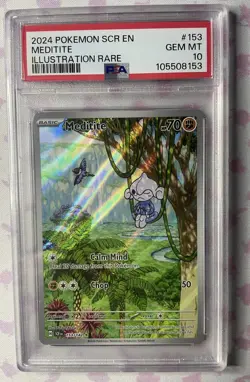 Pokemon TCG Meditite Card Stellar Crown Illustration Rare 153/142 S&V PSA 10 - Image 1