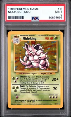 1999 Pokemon Game # 11 Nidoking Holo PSA 9 Card Trusted Seller Base Set NEW CERT - Image 1