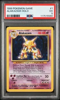 1999 POKEMON GAME ALAKAZAM HOLO BASE SET 1/102 PSA 5 WOTC VTG - Image 1