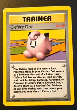 Pokemon Clefairy Doll 70/102 Rare Base Set Trainer, WOTC Light Play - Image 1