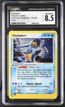 CGC 8.5 Swampert 13/109 Holo SWIRL EX Ruby & Sapphire Pokemon Card - Image 1