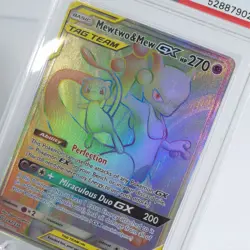 Pokemon Unified Minds 242/236 Mewtwo & Mew GX Rainbow Secret Rare PSA 9 Mint - Image 3