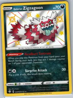 Galarian Zigzagoon SV078/SV122 Shining Fates: Shiny Vault - Pokemon Card - NM - Image 1