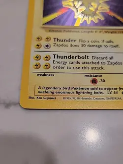 1999 Pokemon WOTC: Base Set Zapdos 16/102 Holo Rare - NM - Image 3