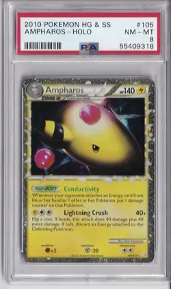 2010 POKEMON HEARTGOLD AMPHAROS PRIME #105 ULTRA RARE PSA 8 NM - Image 1