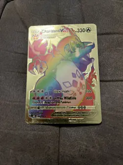 Charizard Vmax Rainbow Gold Foil Fan Art Vinyl Textured Collector Pokemon Card - Image 1