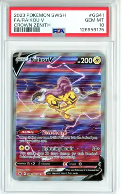 PSA GEM MT 10 Pokemon TCG Raikou V GG41/GG70 Crown Zenith: Galarian Gallery Holo - Image 1