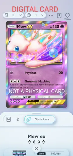 Mew EX Pokemon Pocket Mobile Game Card Mythical Island Set ◇◇◇◇ Rare Trade Card - Image 1