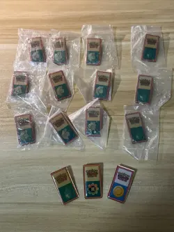 15 POKEMON TRADING CARD GAME LEAGUE BADGES PINS - Lot Of New Old Stock / Used - Image 1