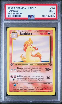 1999 POKEMON JUNGLE 1ST ED #44 RAPIDASH PSA 9 - Image 1