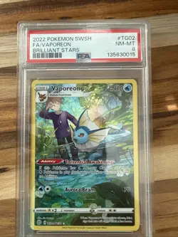 Pokemon TCG Brilliant Stars Vaporeon Ultra Rare Holo Card TG02/TG30 PSA 8 - Image 1