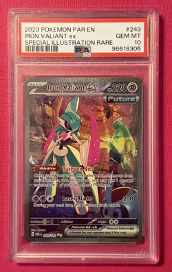 Pokemon PSA 10 Iron Valiant ex 249/182 Sv04: Paradox Rift SIR Holo - Image 1