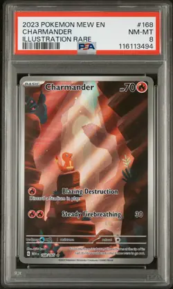 Charmander Illustration Rare Pokemon Mew 151 168/165 PSA 8 - Image 1
