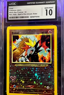 2001 Pokemon Black Star Promo Entei #34 Reverse Holo CGC 10 Gem Mint WOTC - Image 1