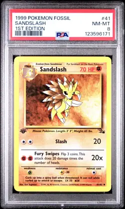 PSA 8 NM/MT 1999 POKEMON FOSSIL #41 SANDSLASH 1ST EDITION ENGLISH - Image 1